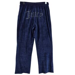 Juicy Couture Velour‎ Pants Womens Medium Blue Straight Leg Crop High Rise Bling